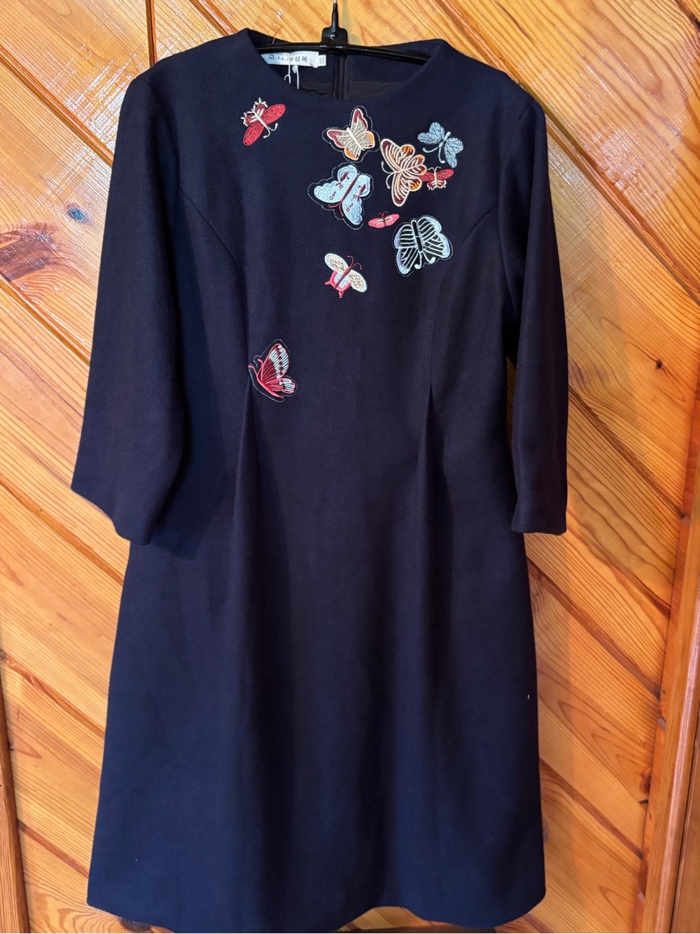 Embroidered Butterfly Shift Dress - Navy